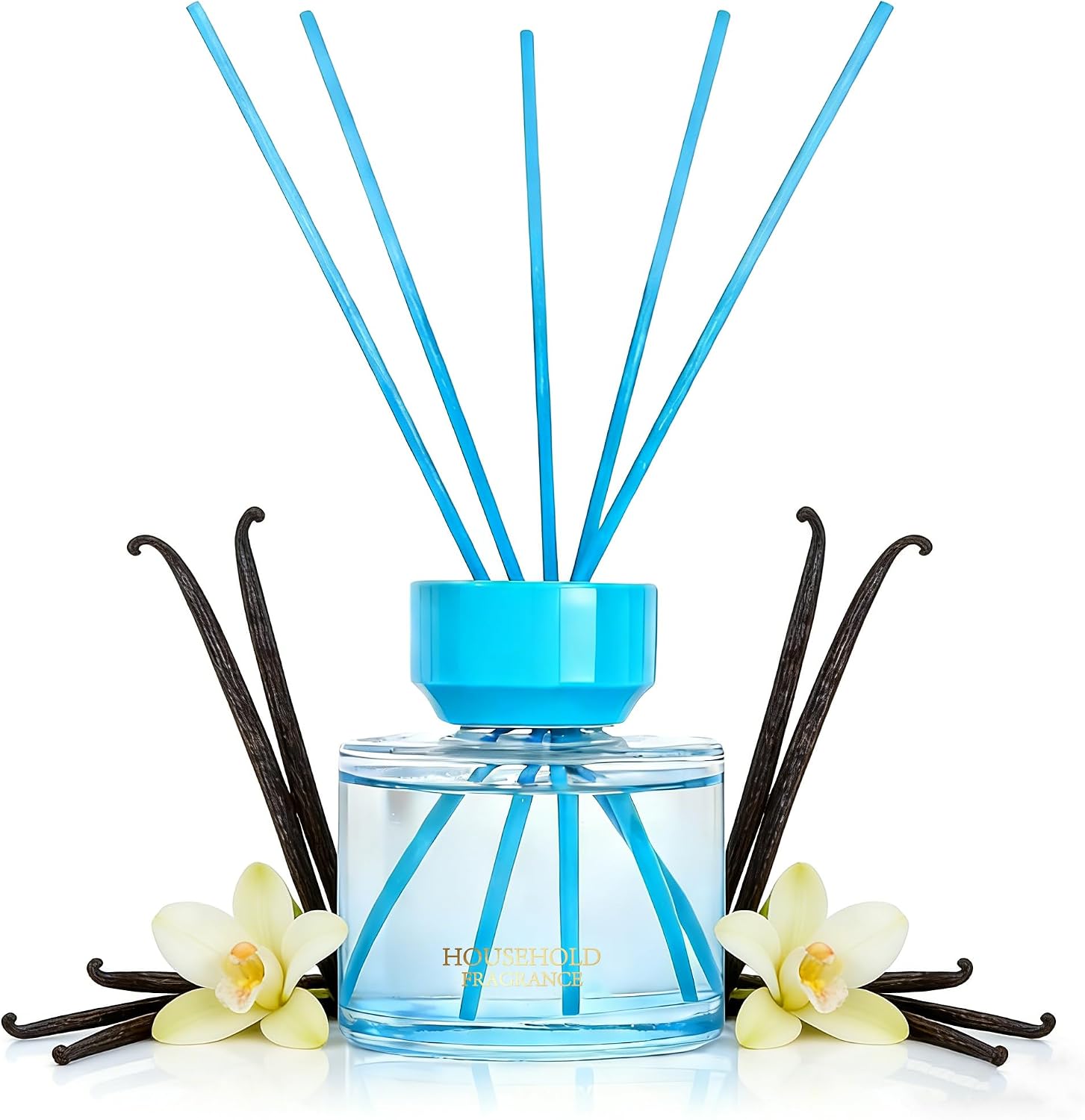 Reed Diffuser Set - 3.38 fl oz (100ml) Vanilla Oil Diffusers | 5 Premium Reed Sticks | Home Fragrance Oil for Bathroom, Bedroom & Living Room | Aromatherapy Diffuser | Shelf Decor