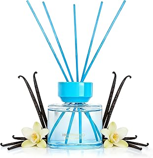 Reed Diffuser Set - 3.38 fl oz (100ml) Vanilla Oil Diffusers | 5 Premium Reed Sticks | Home Fragrance Oil for Bathroom, Bedroom & Living Room | Aromatherapy Diffuser | Shelf Decor