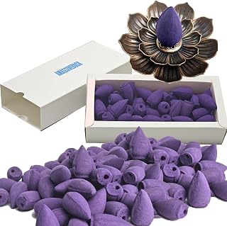 Lavender Incense Cones (50 Cones) with Backflow Incense Cones Holder Natural Meditation Lavender Rose Citronella Incense Cone Yoga Relaxing Home Decor Aromatherapy Fragrance