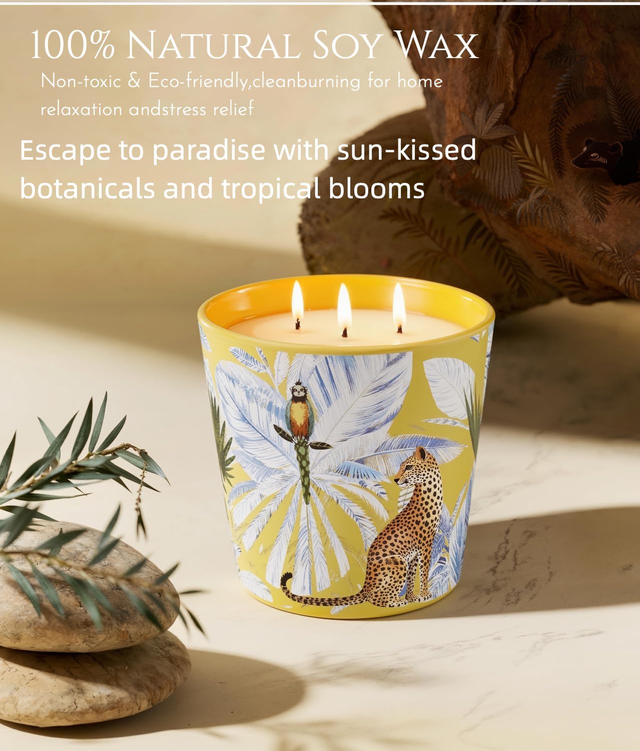 Hidden Label Blood Orange & Grapefruit Soy Candle, 30oz 3-Wick, 100Hours | Tropical Art Jar Glows When Lit, Strong Citrus Aromatherapy for Mood & Energy, Clean Non-Toxic, Gift-Ready Statement Piece