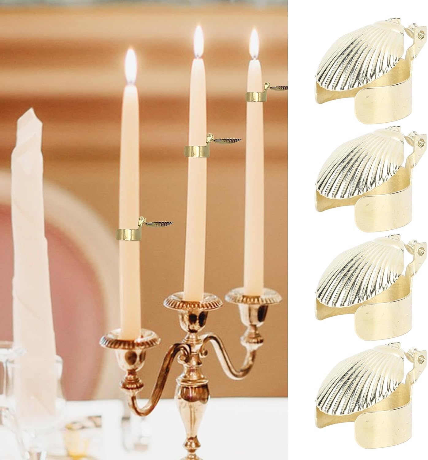 Candle Snuffer Set 4PCS Automatic Extinguisher Gold Scallop | Iron scallop-shaped automatic candle snuffer for 0.7-1"candles flame stopper elegant candle accessory gift for candle lovers