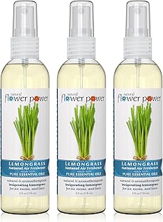 Natural Flower Power Air Freshener Spray | Lemongrass 4 Fl Oz | Pack of 3 | Scented w/ Pure Essential Oils | Non-Aerosol Plant-Based Odor Eliminator | Room, Linen, or Car Spray | Cruelty-Free & Vegan