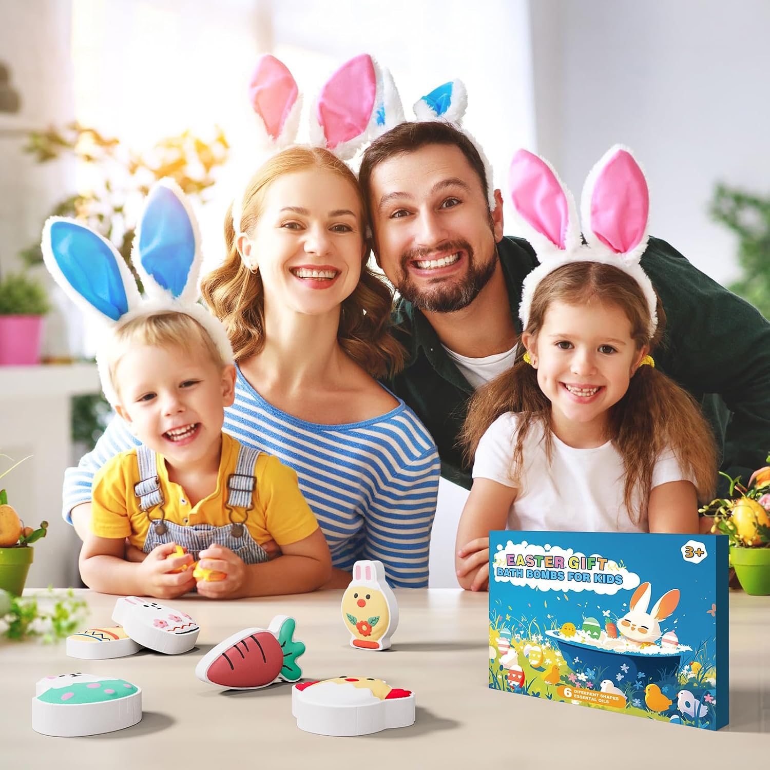 Easter Bath Bombs for Kids, Teen Easter Basket Stuffers, 6 Pack Boys & Girls -Easter Bunny, Chicken & Egg Shapes -Handmade Gentle, SafeFizz Balls-Great Easter Party Favors