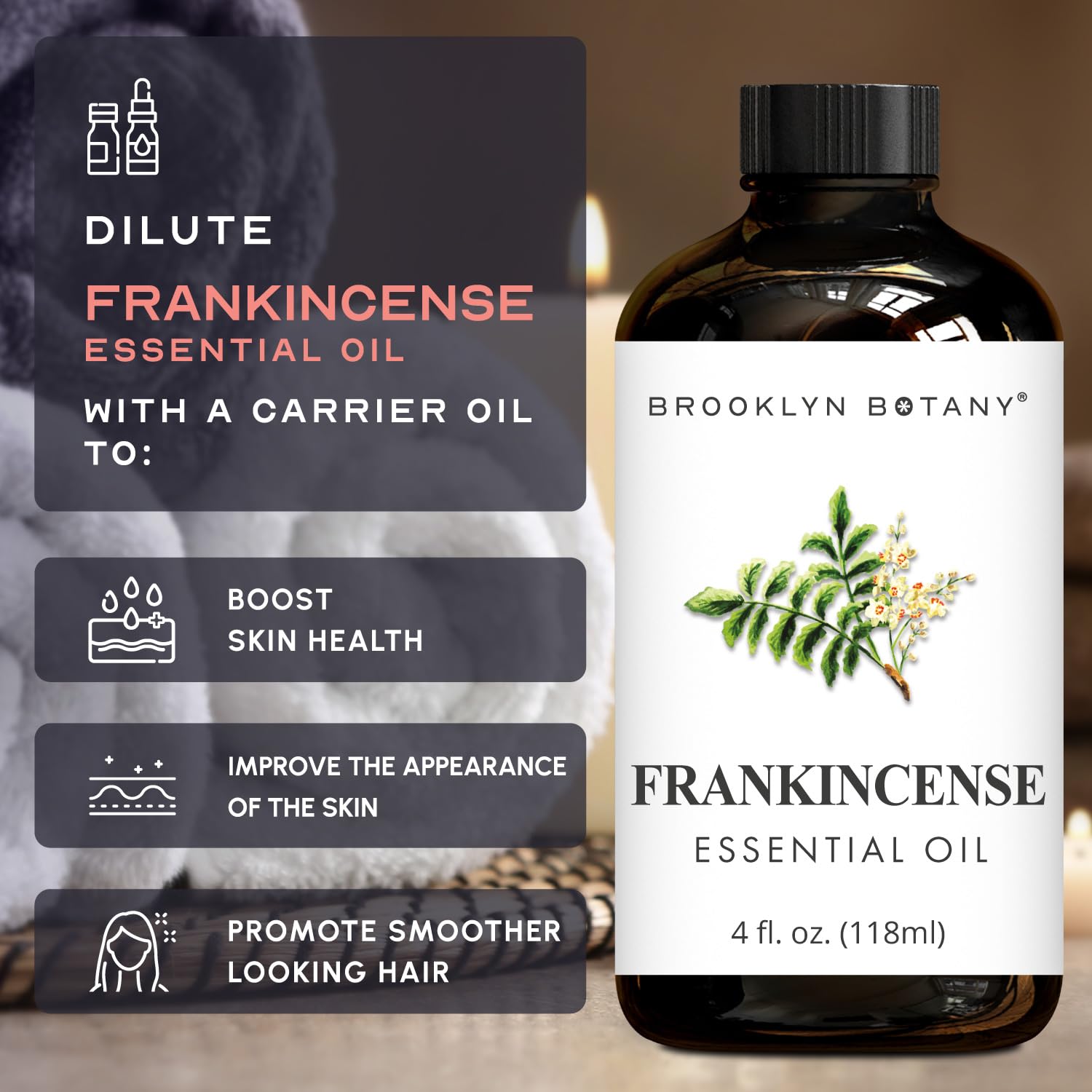 Brooklyn Botany Frankincense & Tea Tree Essential Oils – 4 Fl Oz (Pack of 2) – 100% Pure & Natural – Purifying & Grounding Aromatherapy Blend