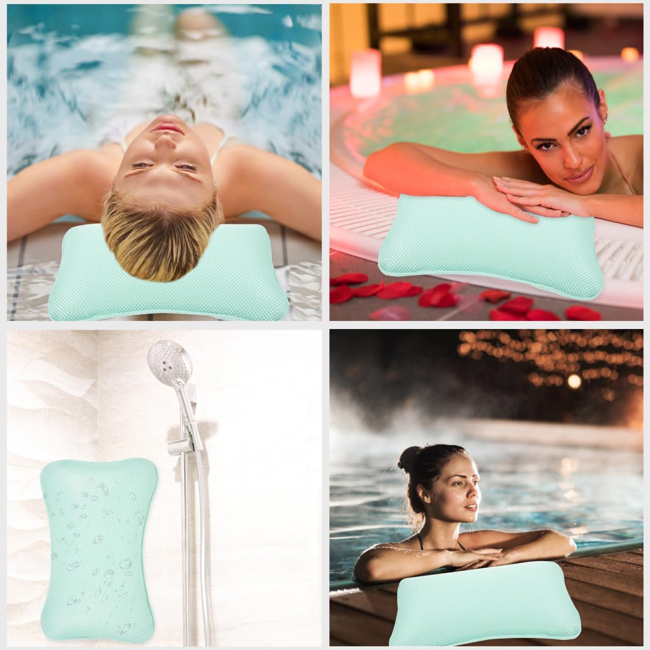 Ipetboom Bathtub Pillow for Head and Neck,3D Mesh Bath Cushion with Suction Cups, 11.4x7.5 in Non Slip Washable Spa Support for Tub Relaxing, Shower Room, Hotel and Home Soaking