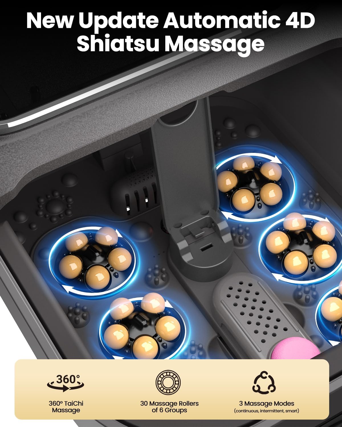 Collapsible Foot Spa with Heat, Electric Foot Bath Massager with Color Touchscreen, 30 Motorized Shiatsu Massage Balls, Temp Control, Bubbles, Remote, Professional Feet Soak Tub for Home