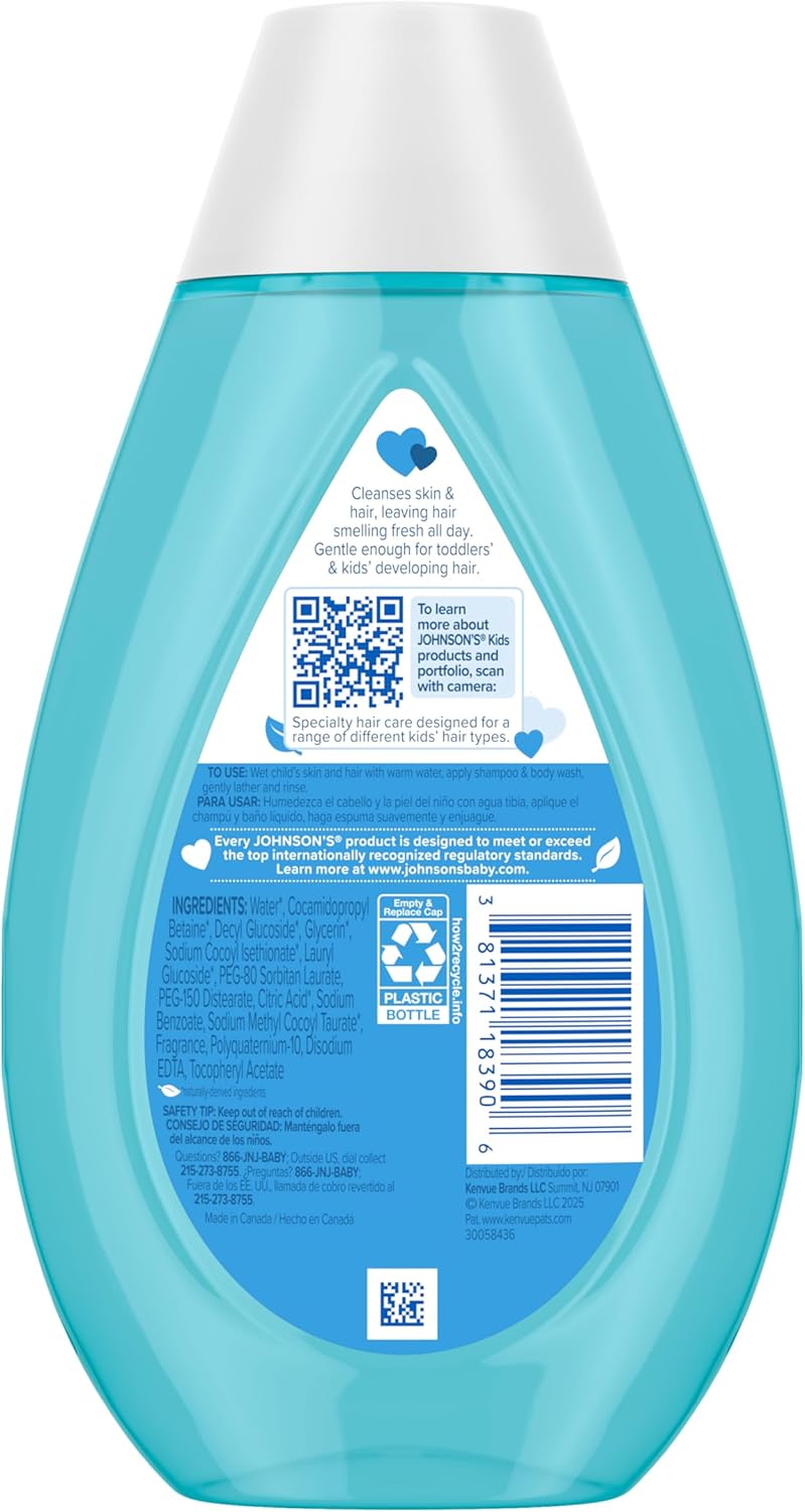 Johnson's Clean & Fresh Children's Shampoo & Body Wash, 2-in-1 Daily Hair & Body Wash for Kids & Toddlers Gently Cleanses Developing Hair, 13.6 fl. oz