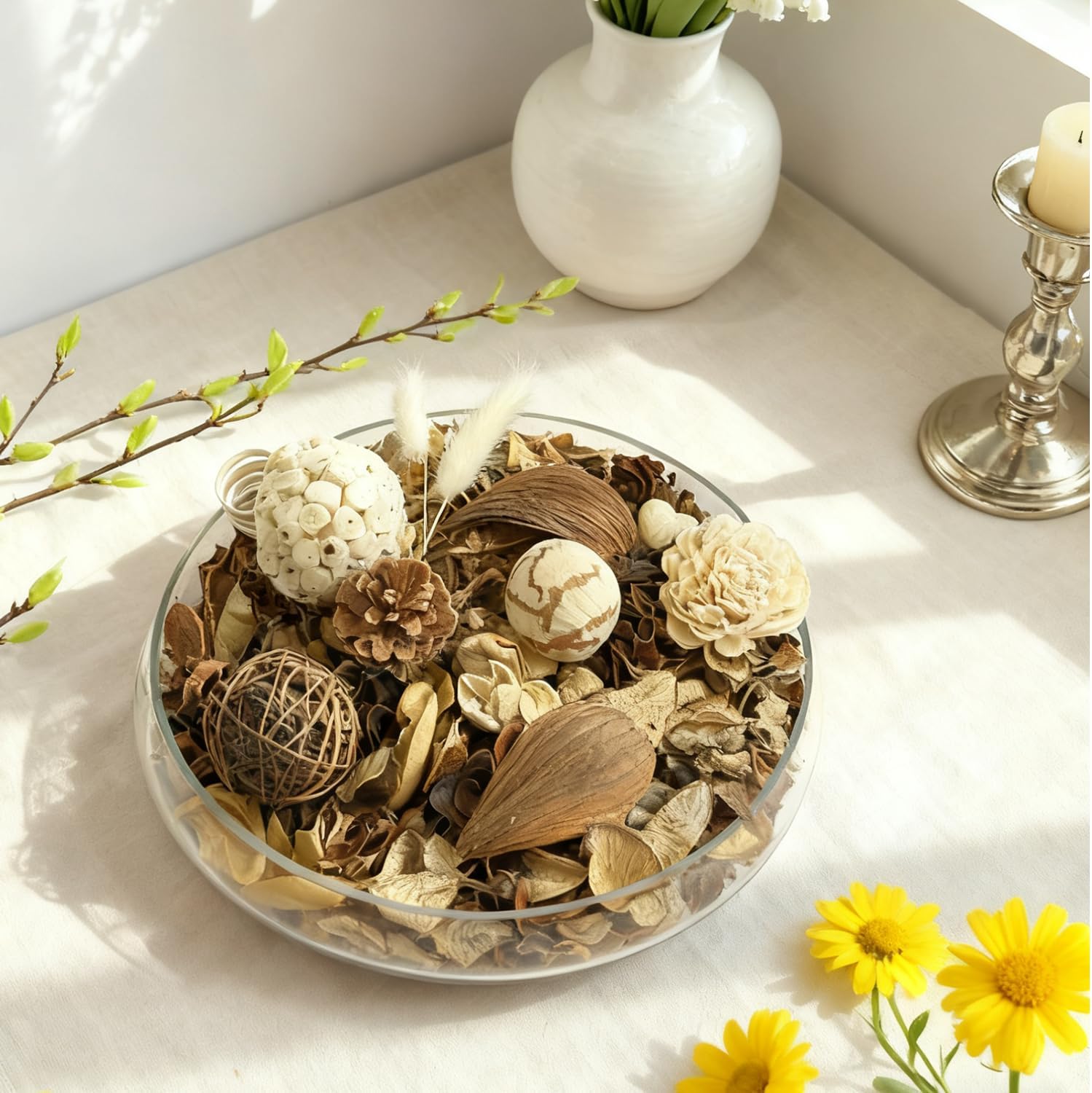 Large Potpourri Bag,Magnolia Scented Potpourri Bowl Filler, White Decorative Dried Flower, Bathroom Vase Decor(20 oz)