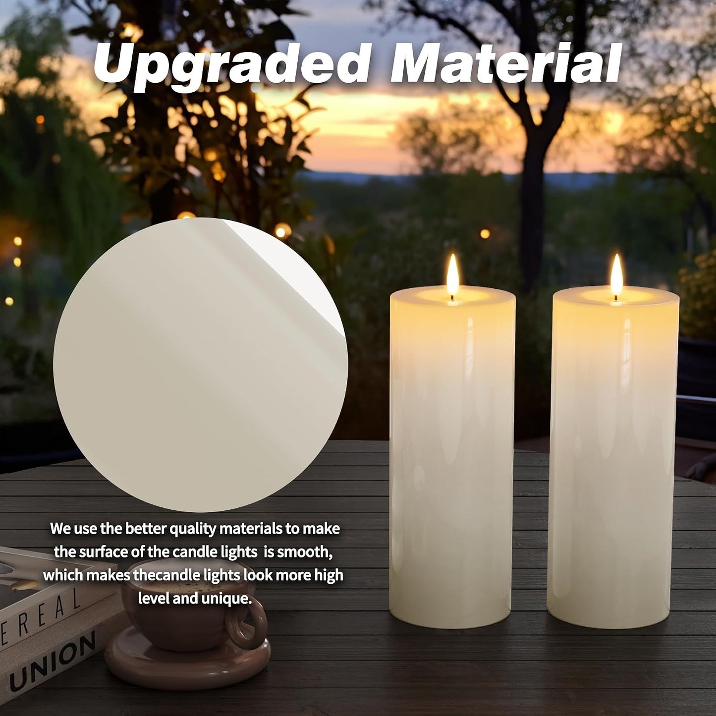 Patiphan 10" x 4" Large Outdoor Candles with Timer Waterproof Flickering Flameless Candles Battery Operated with Remote LED Fake Pillar Candles Realistic for Patio Larterns Porch, Ivory White 2 Pack