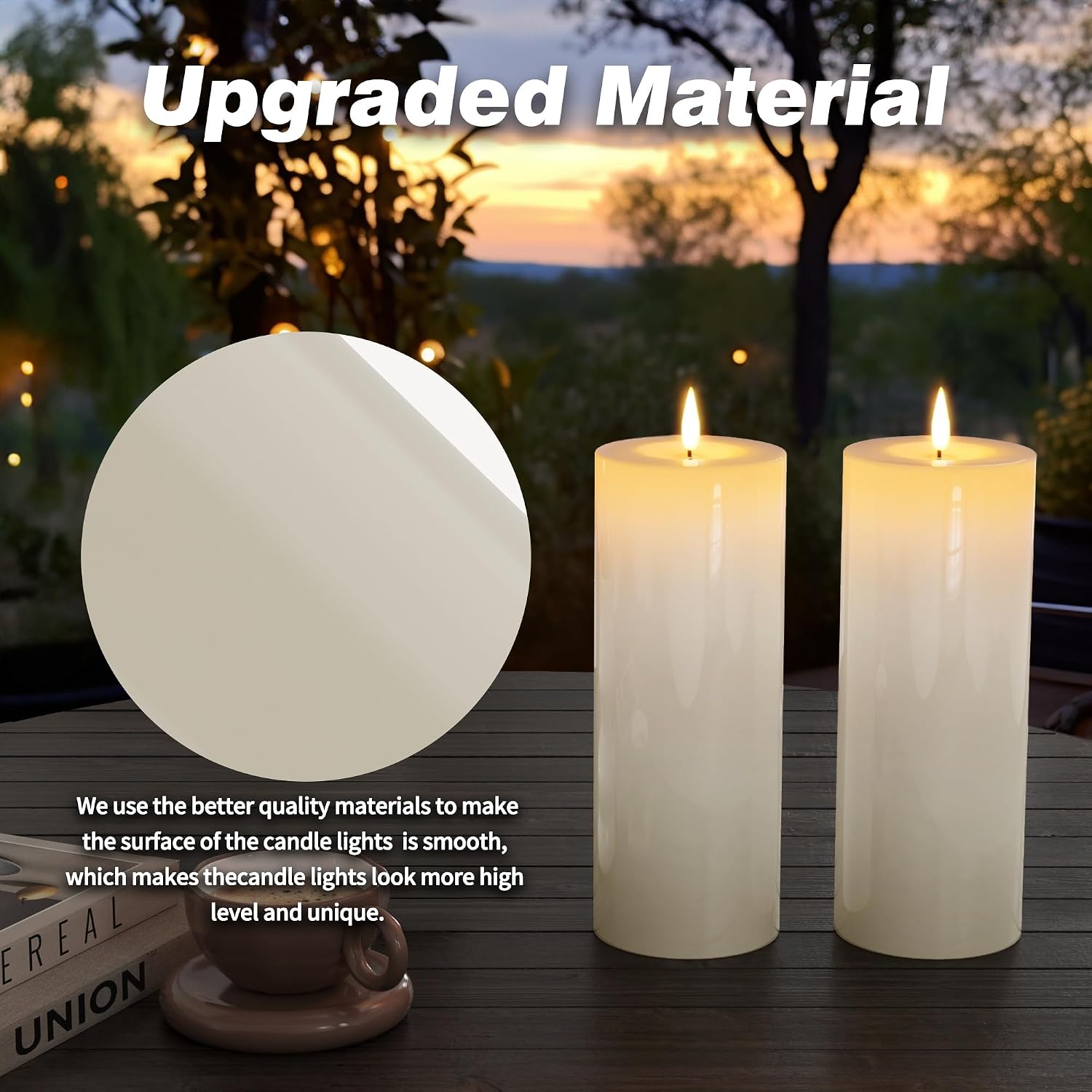 Patiphan 10" x 4" Large Outdoor Candles with Timer Waterproof Flickering Flameless Candles Battery Operated with Remote LED Fake Pillar Candles Realistic for Patio Larterns Porch, Ivory White 2 Pack