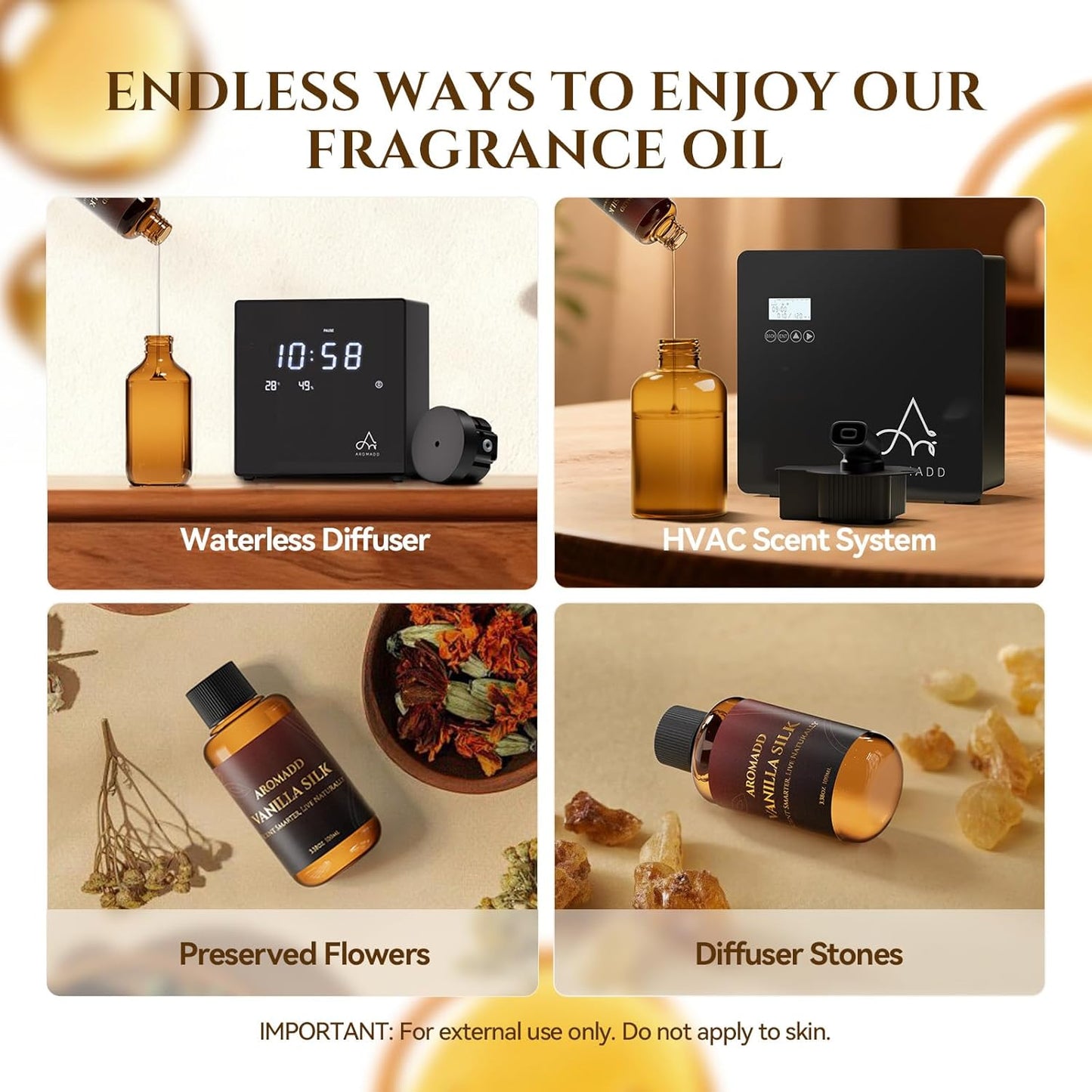 AROMADD AROMADD Vanilla Silk Hotel Diffuser Oil Inspired by Luxury Hotel Collection Scent, Warm Sandalwood & Amber Aroma, Premium Fragrance Oil for Waterless Diffusers, Long-Lasting,3.38 fl oz(100 mL)