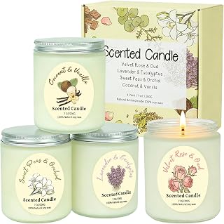 Scented Candles Gift Set 4 Pack, Soy Wax Aromatherapy Candles with Lavender Rose Coconut Vanilla, Long Lasting 200 Hours Burn, Non Toxic Home for Birthday Bath, Relaxation,Mothers Day, Gifts for Women