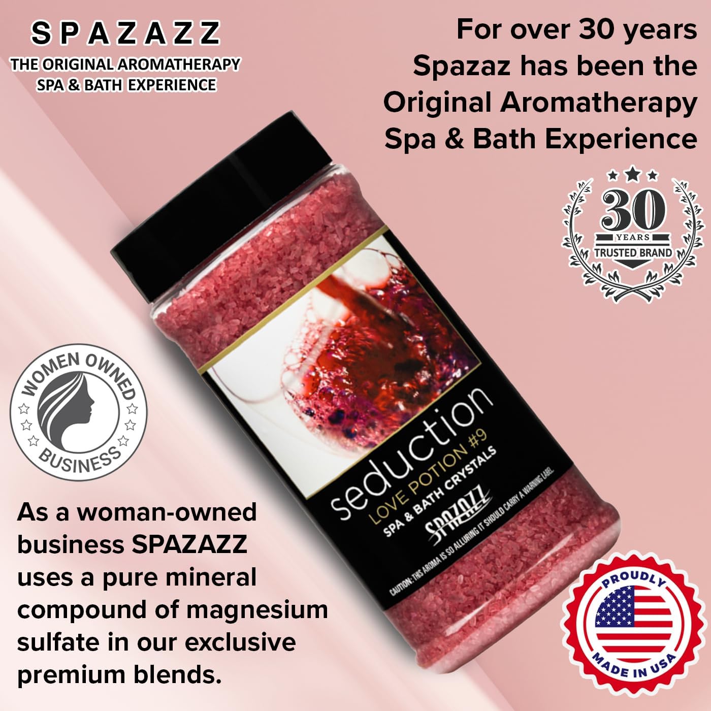 Spazazz Couples Romance Gift Set- Hot Tub Aromatherapy Spa Crystals with Minerals, 17-Ounce, Love Potion No.9 Seduction | Bath Salts Scents & Fragrances