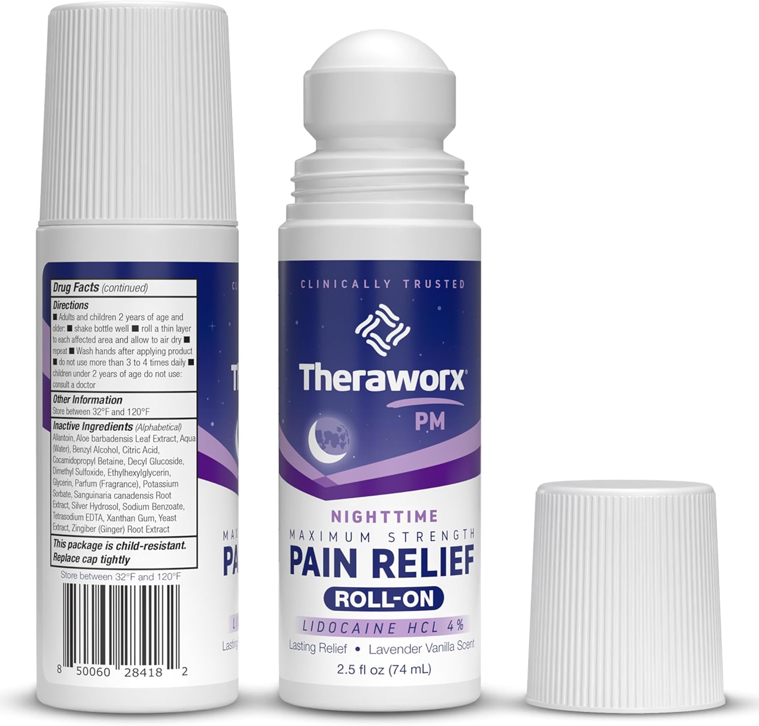 Theraworx Nighttime Maximum Strength Pain Relief Roll-on with Lidocaine – 2.5 oz - 2 Count
