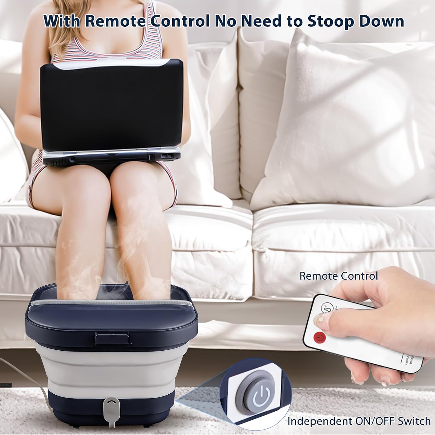 UNIFULL Collapsible Foot Bath Spa with Heat, Massage and Bubble,Remote Control, Foot Pedicure Kit, Red Light, Pedicure Foot Spa Bath