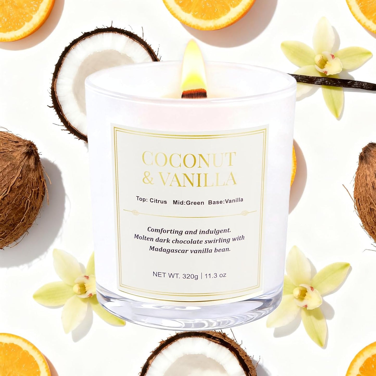 2 Pack Wood Wick Coconut & Vanilla Candle Gift Set – Long Lasting Soy Wax Candles with Gift Boxes, Holiday Aromatherapy Candles for Home Decor & Holiday Gifts