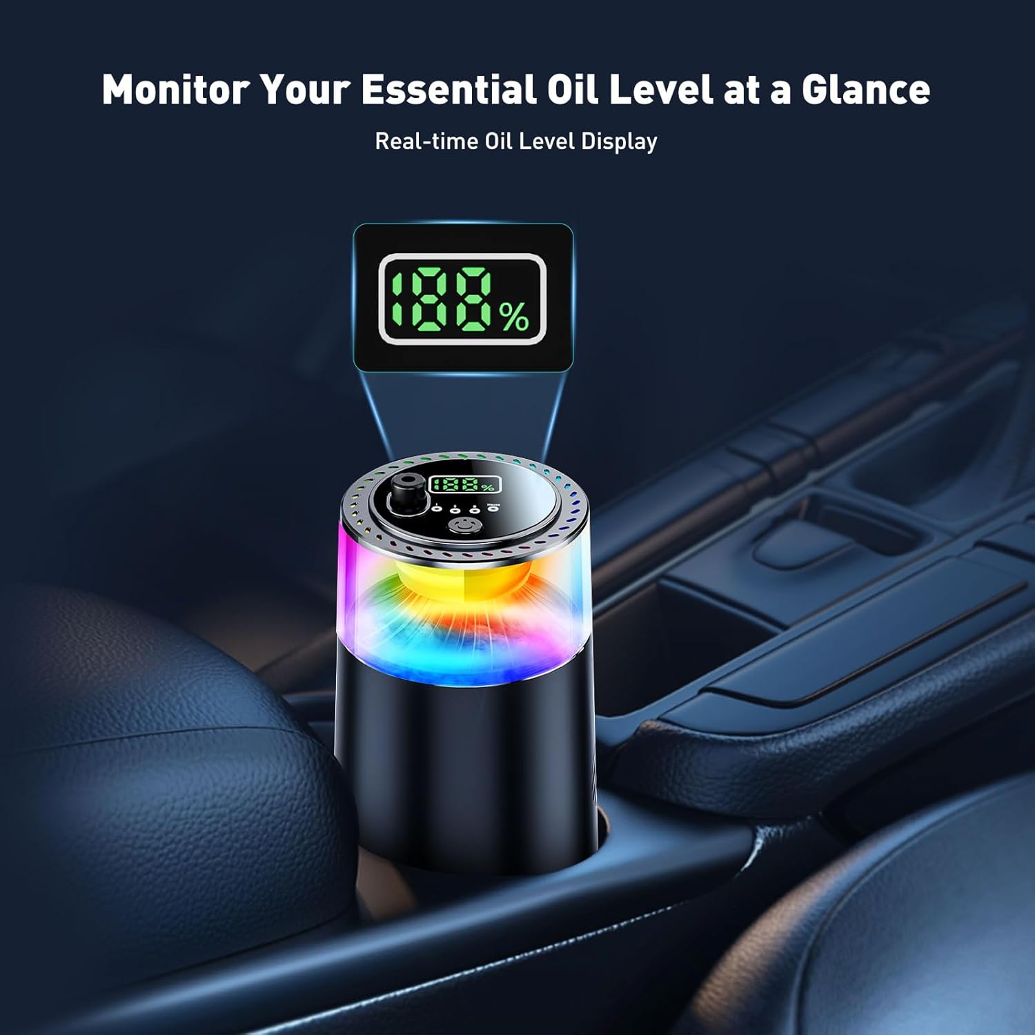 Smart Car Air Freshener with RGB Ambient Light, Galaxy Cloud Mist, Auto On/Off, Built-in Battery, Car Aroma Diffuser, Home, Office (4 Essential Oil Box), Long-Lasting Scent