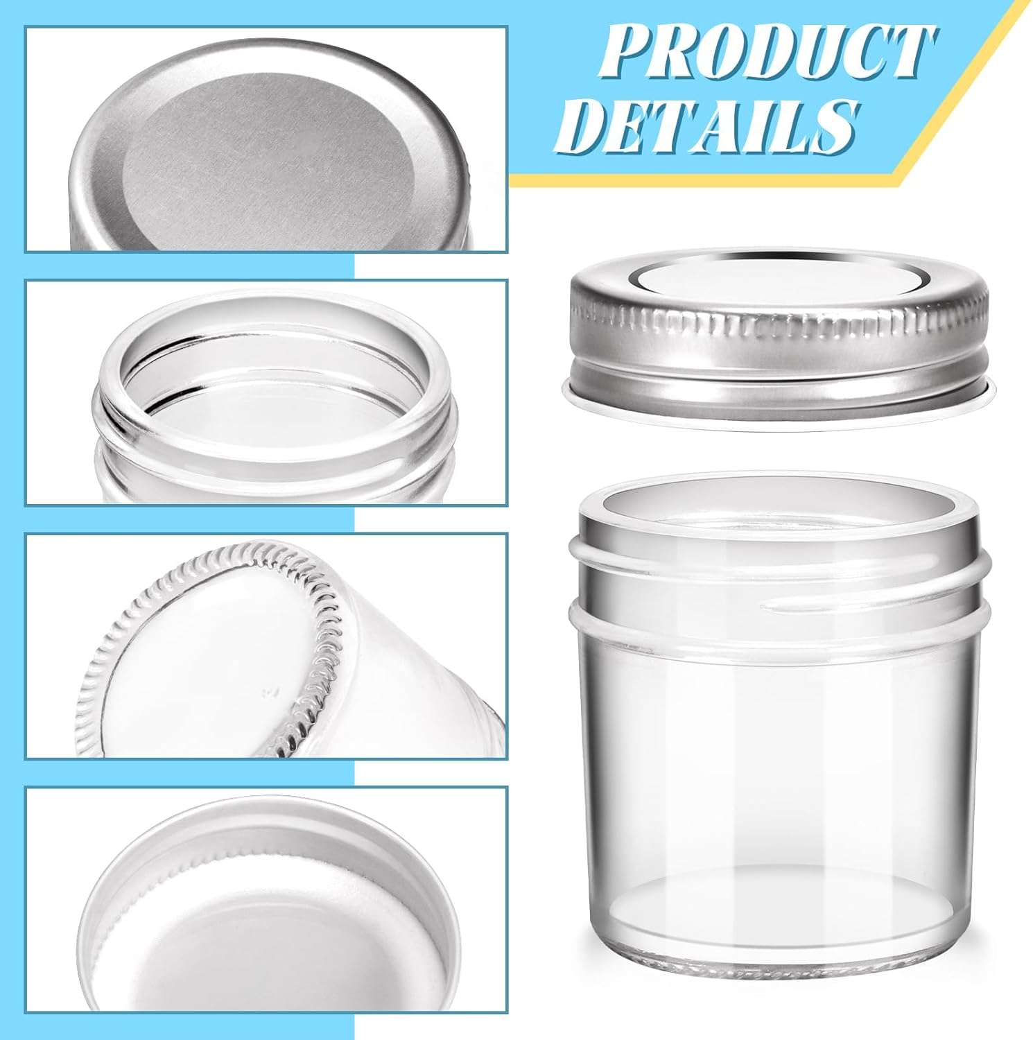 2 oz Mini Marson Jar - Set of 12, Small Glass Jars with Leak-Proof Sliver Lids, Round Little Canning Jars for Storing Jam, Honey, Spice, Candle, Candy 2oz, 12pcs