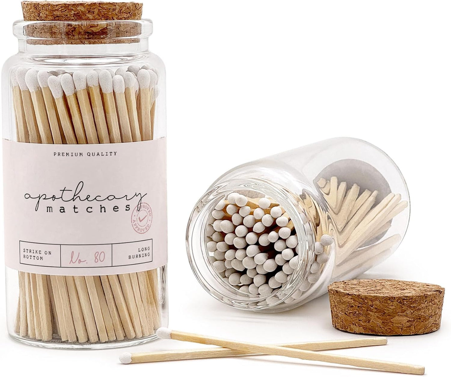 Apothecary Wooden Matches in a Jar with Striker | Decorative Matches for Candles | Long Matches for Candles in Apothecary Glass Jar | Approx. 80 Safety Matches for Home Decor & Bathroom (1 Jar)