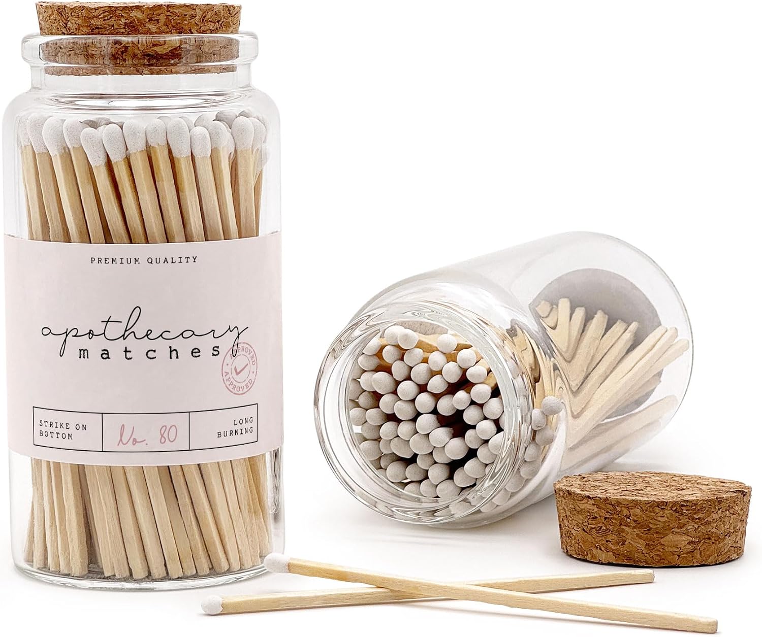 Apothecary Wooden Matches in a Jar with Striker | Decorative Matches for Candles | Long Matches for Candles in Apothecary Glass Jar | Approx. 80 Safety Matches for Home Decor & Bathroom (1 Jar)