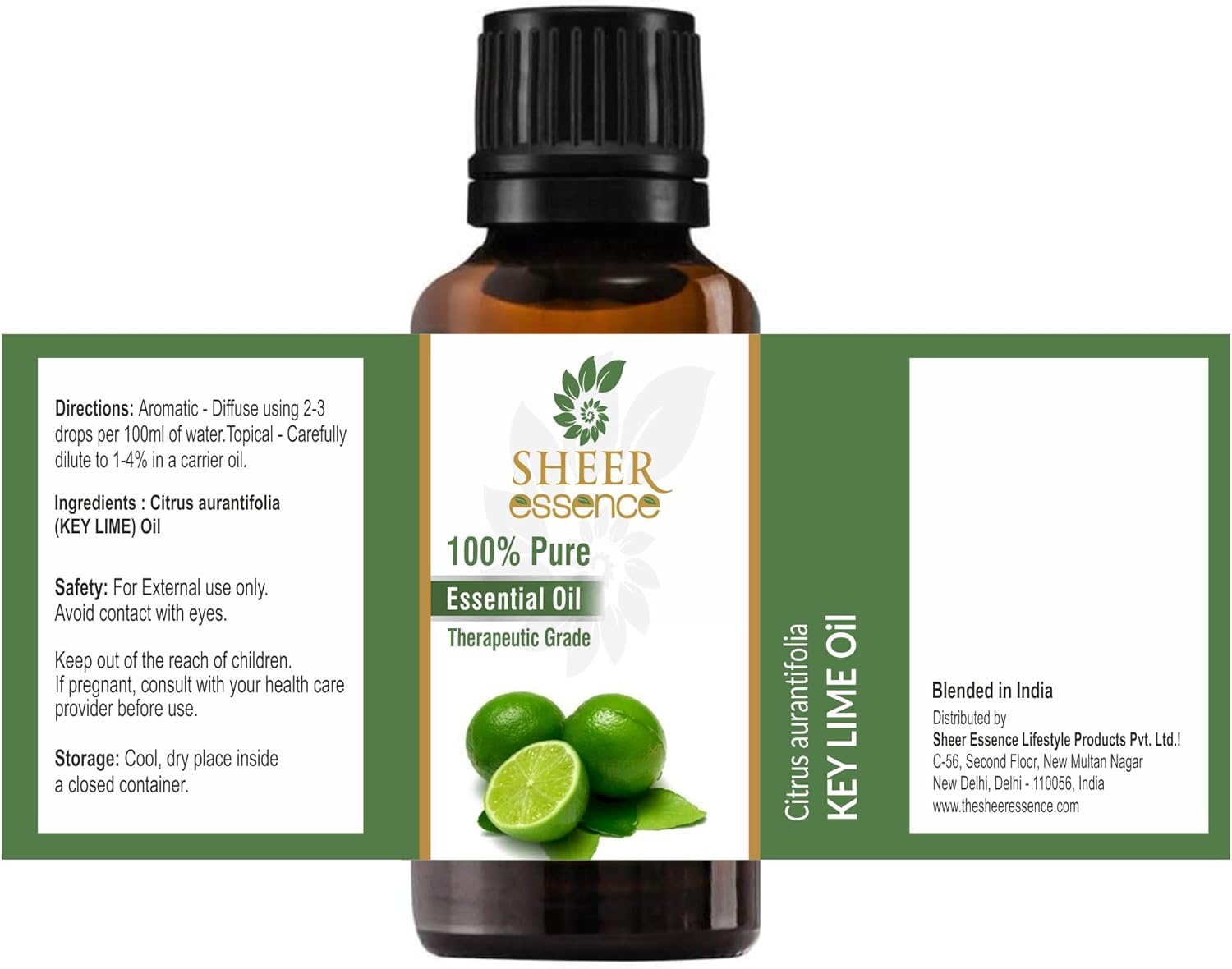 Key Lime Oil 15 ML (0.51 Fl.OZ) | 100% Pure Natural Undiluted Uncut Therapeutic Grade Citrus Aurantifolia Essential Oil