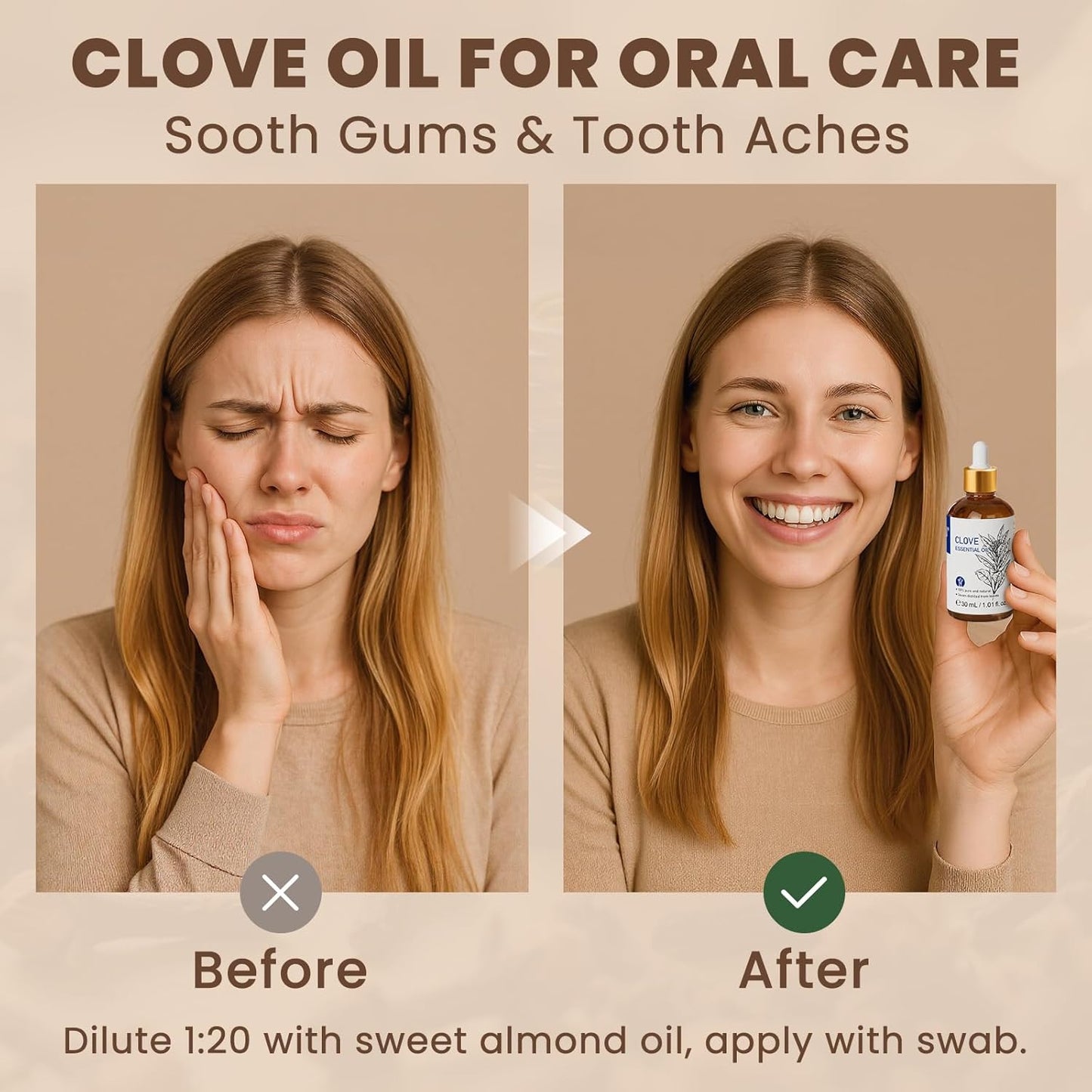 HIQILI 1 Fl Oz Clove Oil for Teeth and Gums, Oral Care, DIY Clean Spray, Aromatherapy, 100% Pure Natural Premium - 30ml