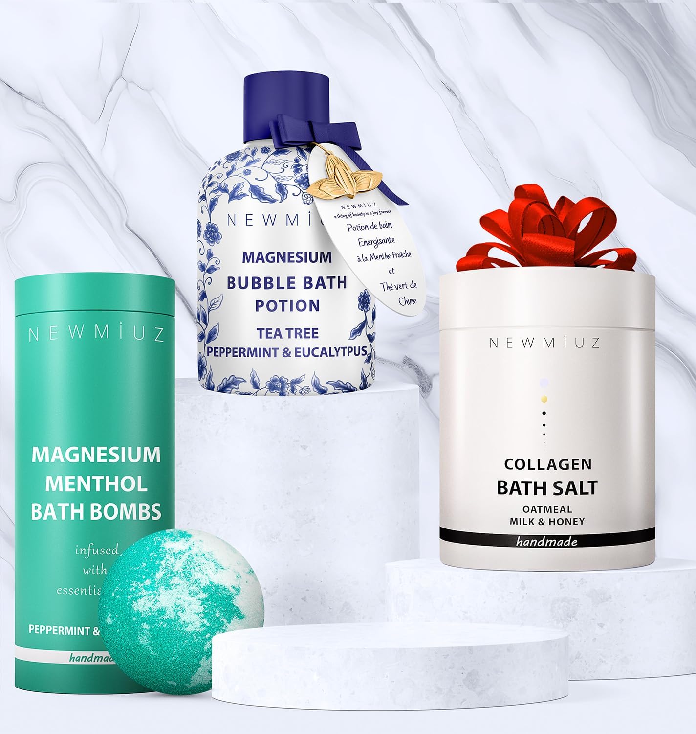 Magnesium Menthol Fizzing Bath Bomb Eucalyptus Peppermint Epsom Salt Refreshing Bubble Spa with Essential Oil Infused Post Workout Sore Muscles Recovery Gift