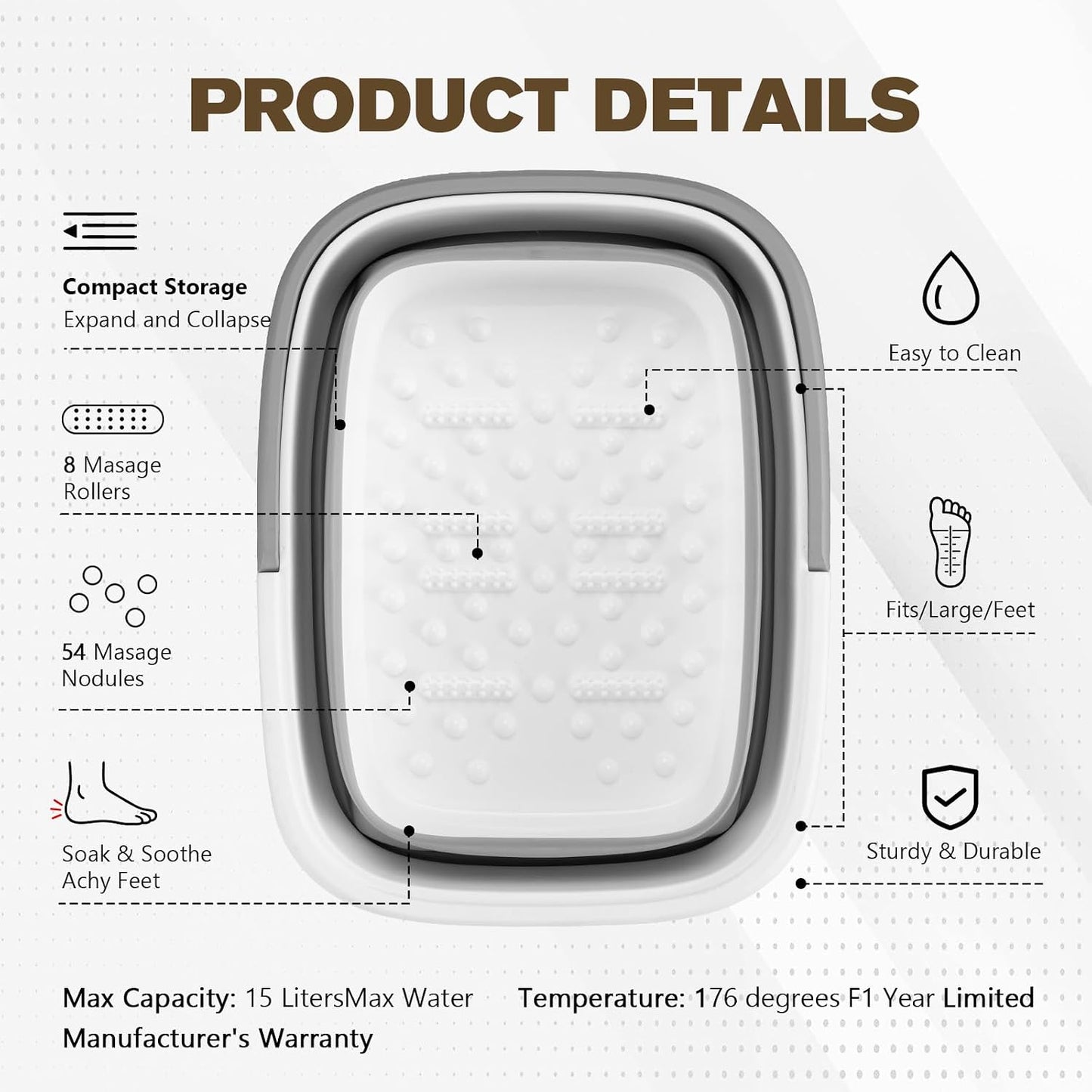 Collapsible Foot Bath Basin for Soaking Feet, Portable Foot Soak Tub with Handle & Massage Acupoint, Multifunctional Folding Bucket for Home Spa