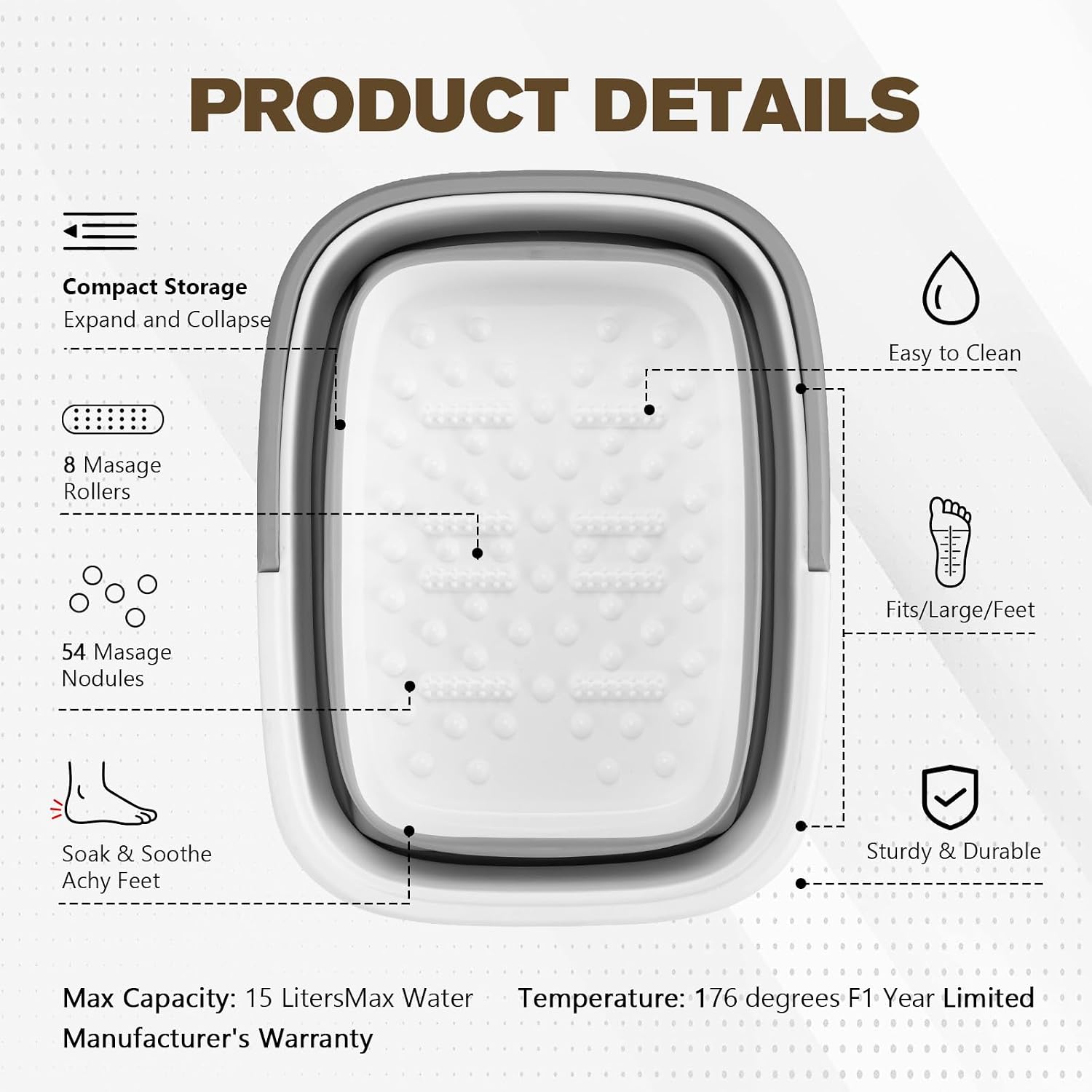Collapsible Foot Bath Basin for Soaking Feet, Portable Foot Soak Tub with Handle & Massage Acupoint, Multifunctional Folding Bucket for Home Spa