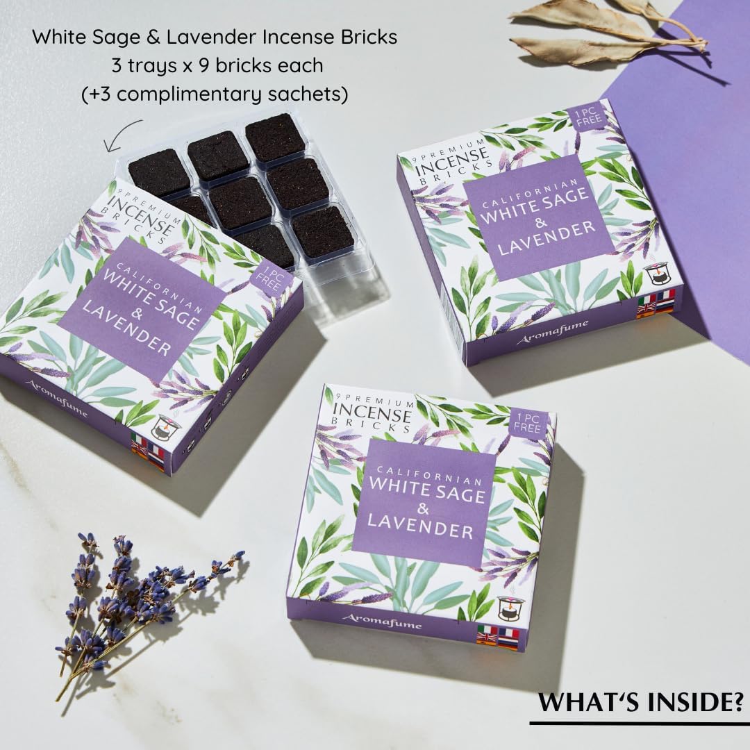 White Sage and Lavender Incense Bricks by Aromafume | 3x9 Bricks | Sage Incense for Cleansing Negative Energy & Protection | Sage for Smokeless Smudging & Spiritual Cleansing | Refill Pack