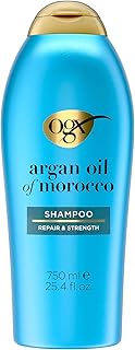 OGX Renewing + Argan Oil of Morocco Shampoo, Damage Repair Shampoo & Argan Oil to Help Strengthen & Repair Dry, Damaged Hair, Paraben-Free, Sulfate-Free Surfactants, 25.4 fl. oz