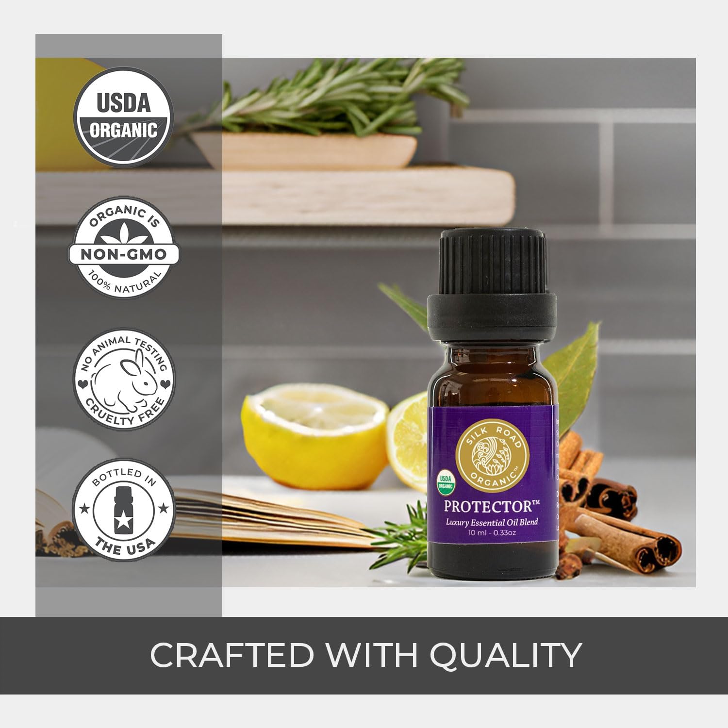 Silk Road Organic Protector - Thieves Essential Oil Purifying Immunity Blend, 100% Pure USDA Certified Clove Bud, Lemon, Cinnamon Bark, Rosemary, Eucalyptus - 10 ml Dropper