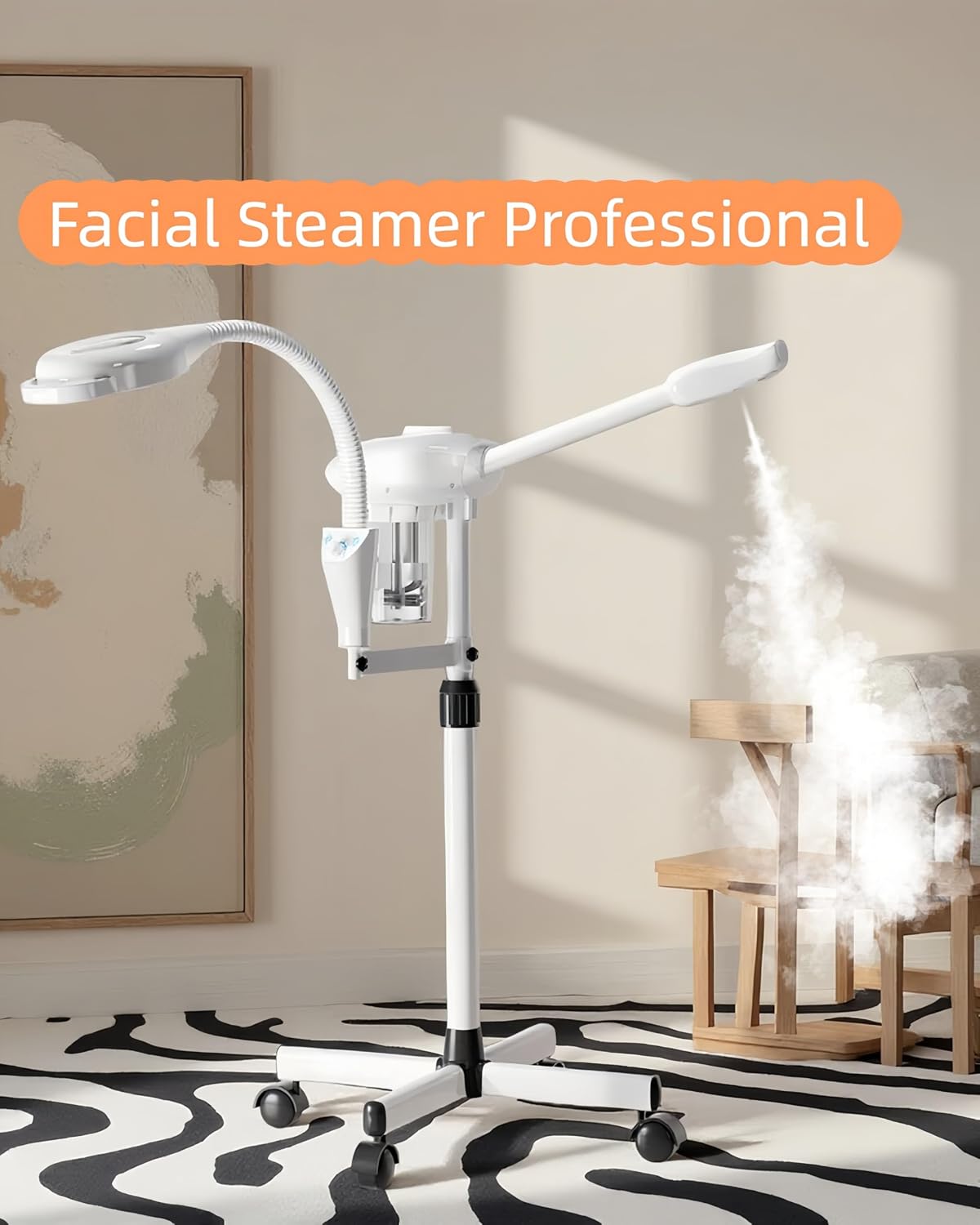 Professional Facial Steamer with Magnifying Lamp, Nano Ionic Face Steamer for Esthetician & Home Spa, Portable Facial Steamer for Deep Cleansing, Home Facial Skin Care Equipment, White