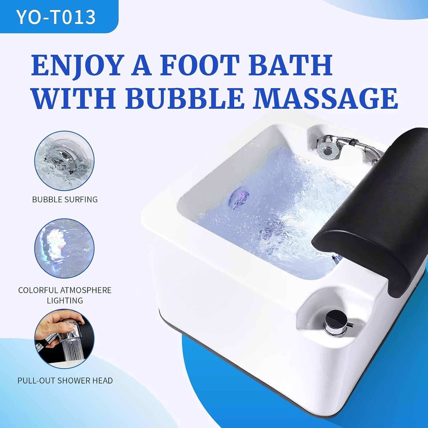 Acrylic Pedicure Foot Spa Basin, Integrated Molding Foot Soak Tub with Surfing Massage, LED Color Changing Lights, Pull Out Shower Head for Beauty Salon & Home Use