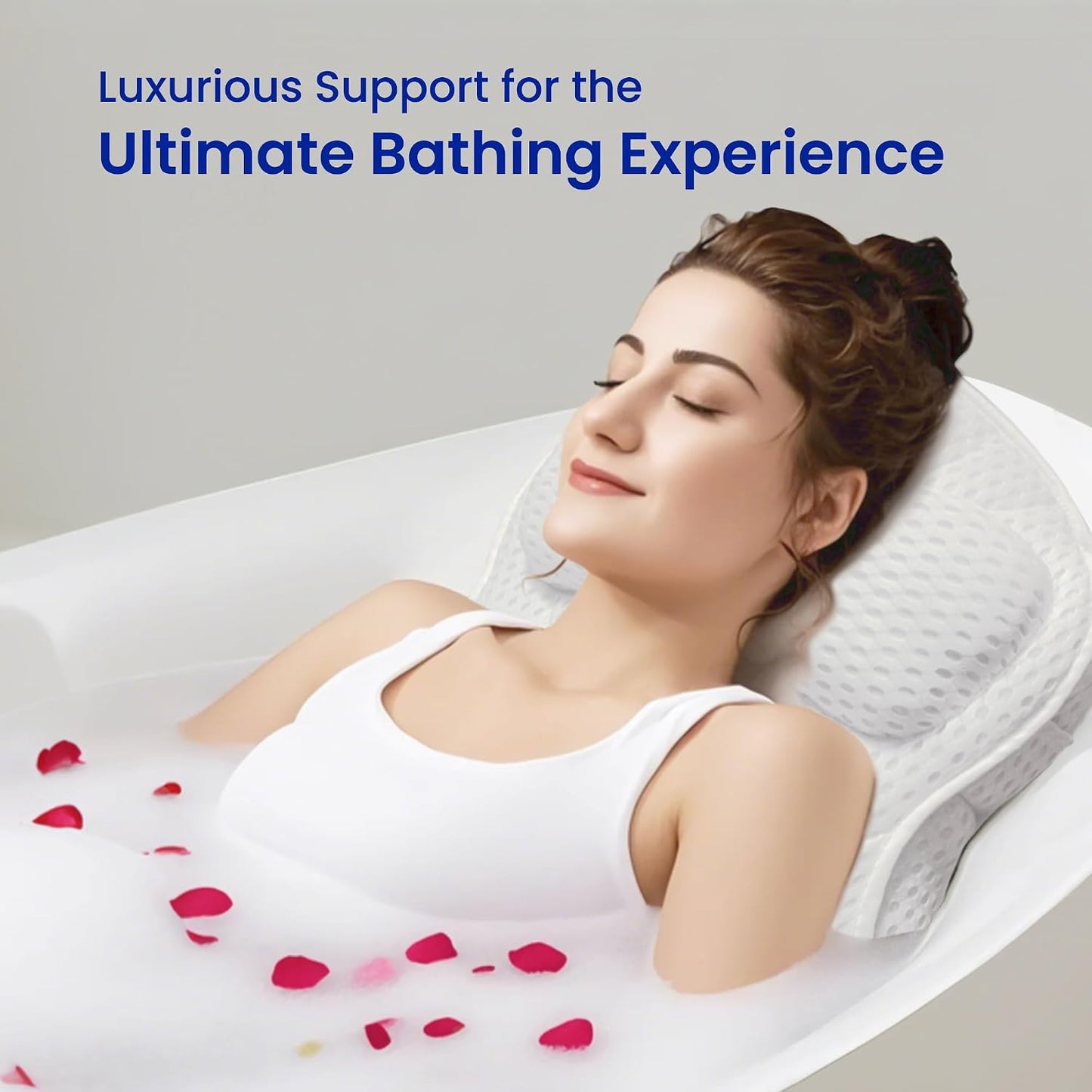Bath Pillows for Tub Full Body, Large Mesh tub Pillow for Bathtub for Head, Neck and Back Support with Laundry Bag and Hanger for Quick Drying White