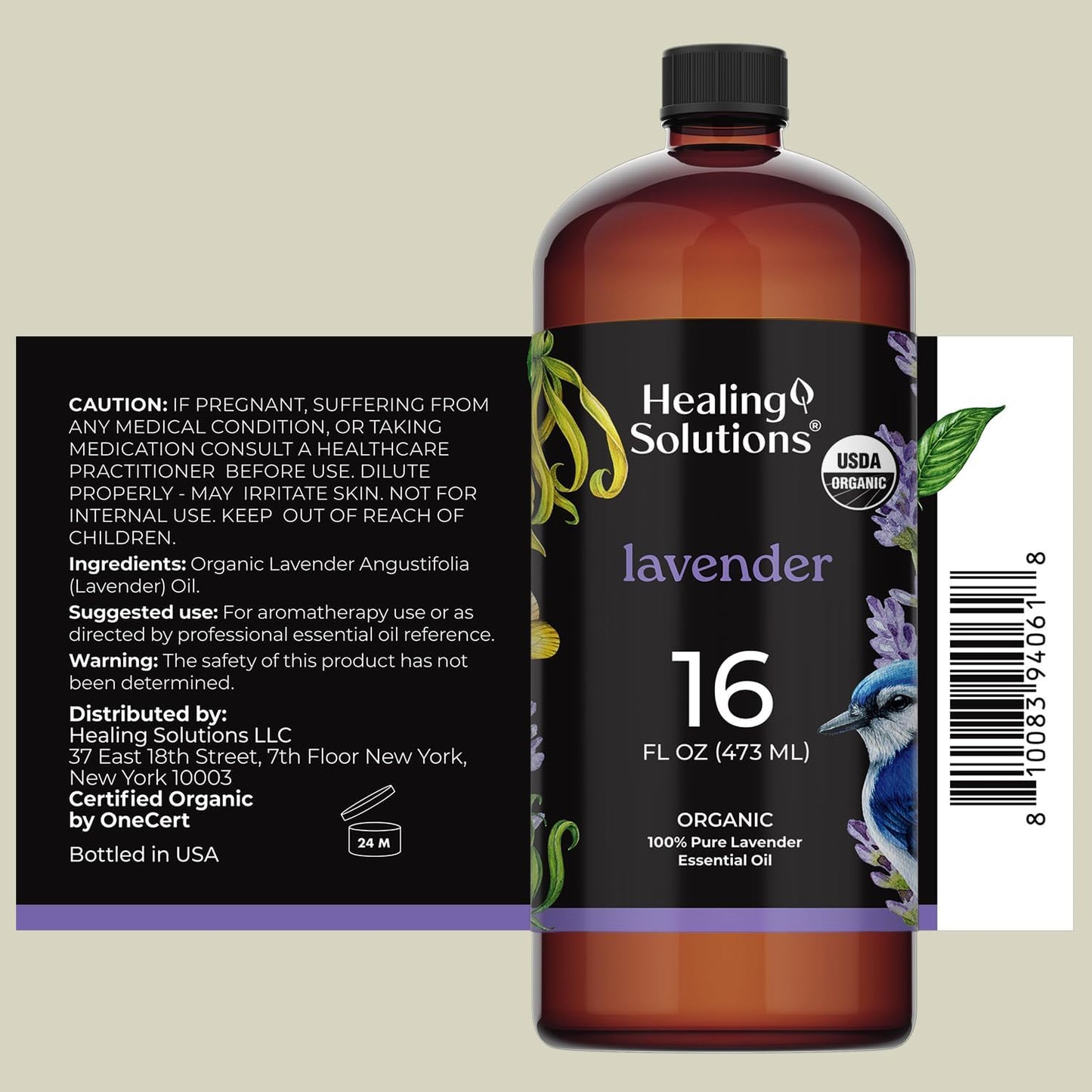 Healing Solutions Organic Lavender Essential Oil Bulk, 16oz - Lavender Essential Oil Large Bottle for Skin, Cleaning & More - Aromatherapy Diffuser Oil - Lavender Oil Spray - Lavender Oil for Cleaning