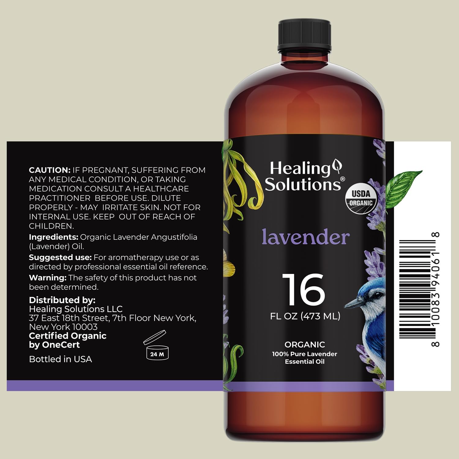 Healing Solutions Organic Lavender Essential Oil Bulk, 16oz - Lavender Essential Oil Large Bottle for Skin, Cleaning & More - Aromatherapy Diffuser Oil - Lavender Oil Spray - Lavender Oil for Cleaning