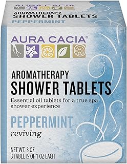 Aura Cacia Peppermint Shower Tablets - Reviving Aromatherapy Steamers with Pure Essential Oils - Energizing Morning Shower Experience | 3 Ounce (Pack of 3)