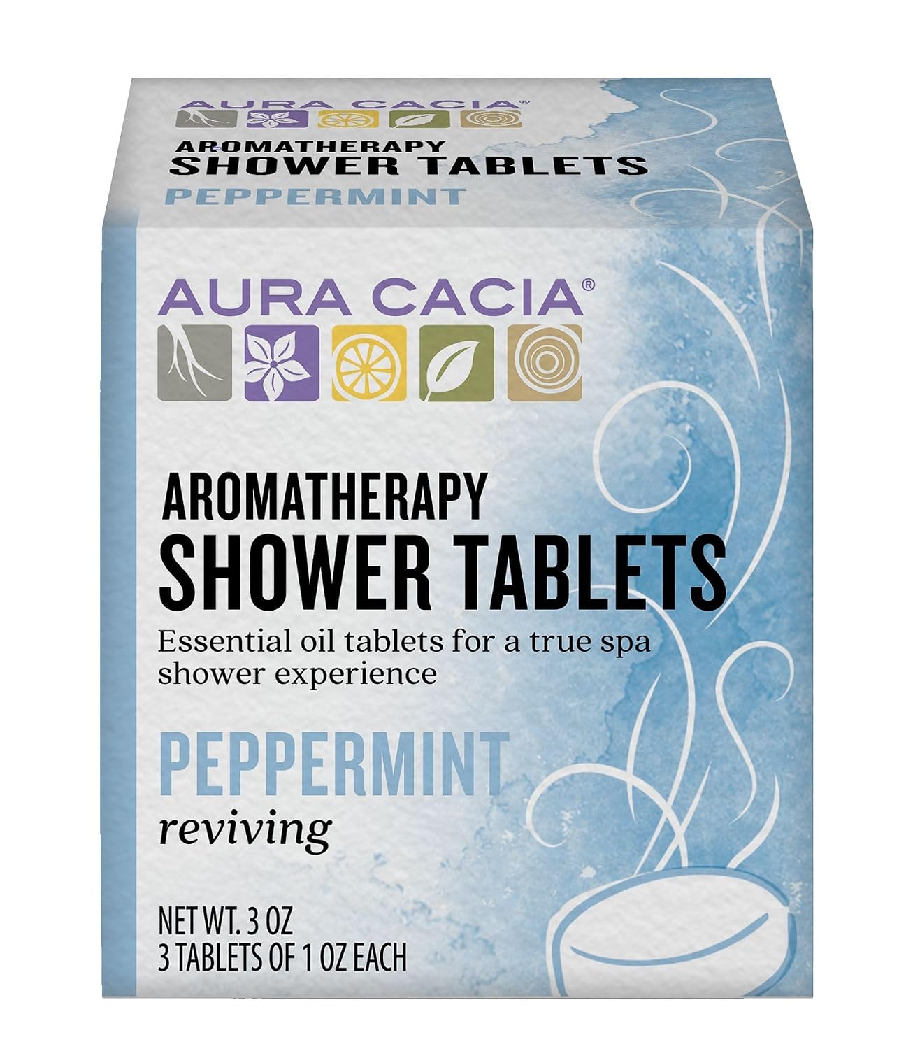 Aura Cacia Peppermint Shower Tablets - Reviving Aromatherapy Steamers with Pure Essential Oils - Energizing Morning Shower Experience | 3 Ounce (Pack of 3)