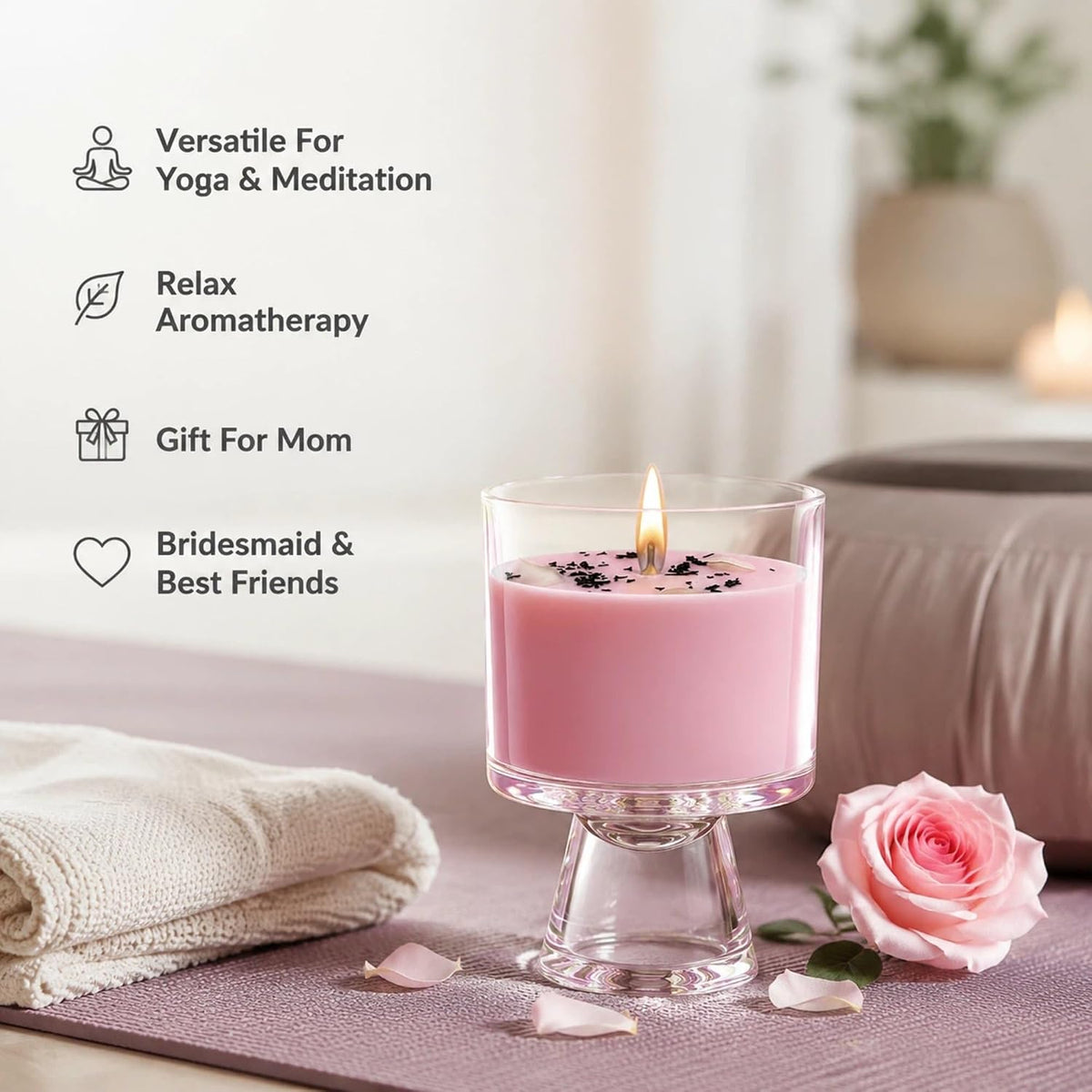 Soy Candle, Rose &amp; Crystals, 48-Hour Burn, Aromatherapy