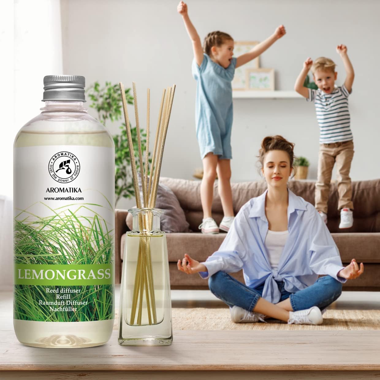 Lemongrass Reed Diffuser Refill, Natural Essential Lemongrass Oil 17 Fl Oz - Fresh & Long Lasting Fragrance - Reed Diffuser Oil Refill for Aromatherapy - Home - Office - Restaurant