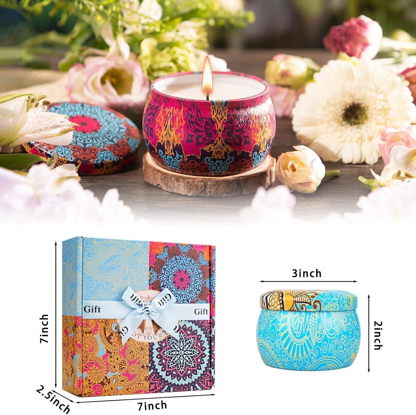 Candle Gift Set Bundle for Women, 2 Sets of 4 Scented Candles (8 Total), 8% Essential Oils, 240H Long Burning Aromatherapy Candles for Home