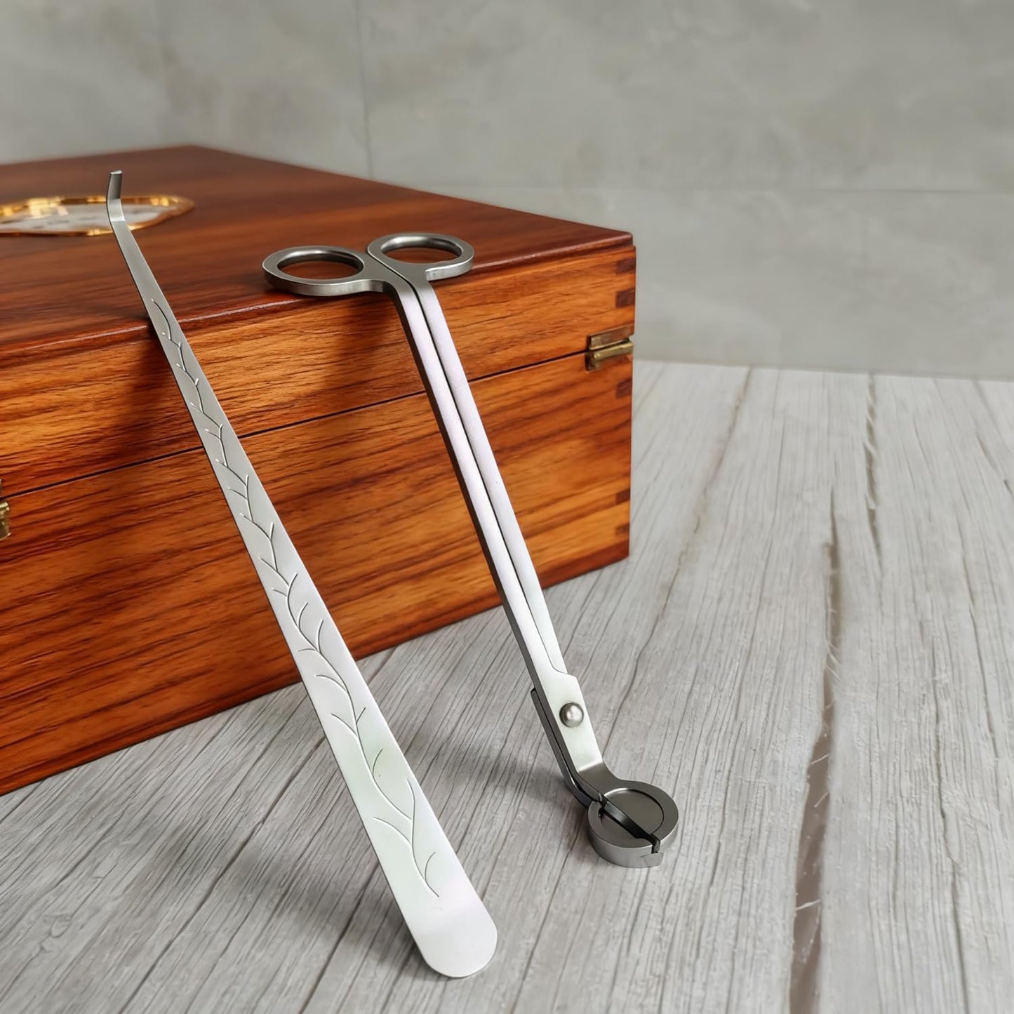 Candle Extinguishing Set, Nickel-Plated Copper, Modern Simplicity Style, Wick Cutter and Snuffer Hook, 7.09 and 7.87 Inch