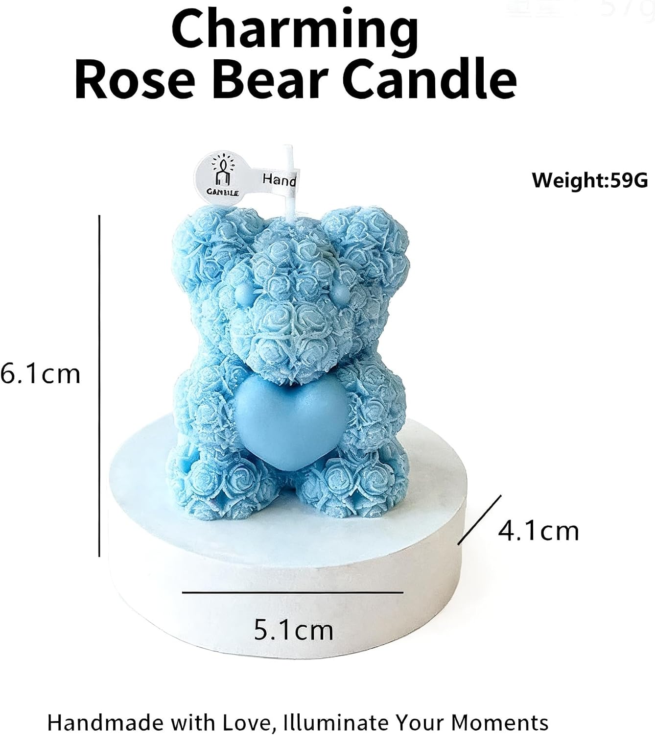Cute Bear with Heart Scented Candle,60G Teddy Bear Rose Clusters Aesthetic Handmade Soy Wax Aroma Decorative Candle for Table Photo Prop Wedding Birthday Gift,Prefect for Meditation Stress-Blue
