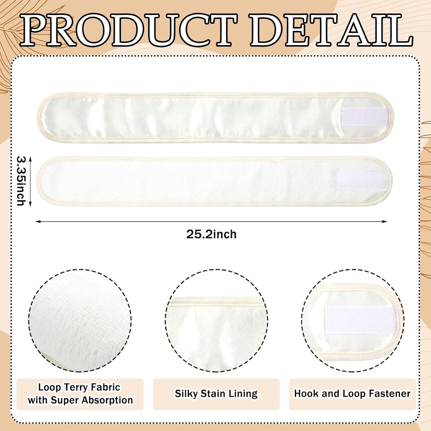 12 Pack Spa Headbands for Washing Face Satin Lined Terry Cloth Makeup Hair Band for Women Adjustable Wrap Facial with Tape for Washing Face Makeup Shower Bath Mask Skincare Sport Yoga(White)