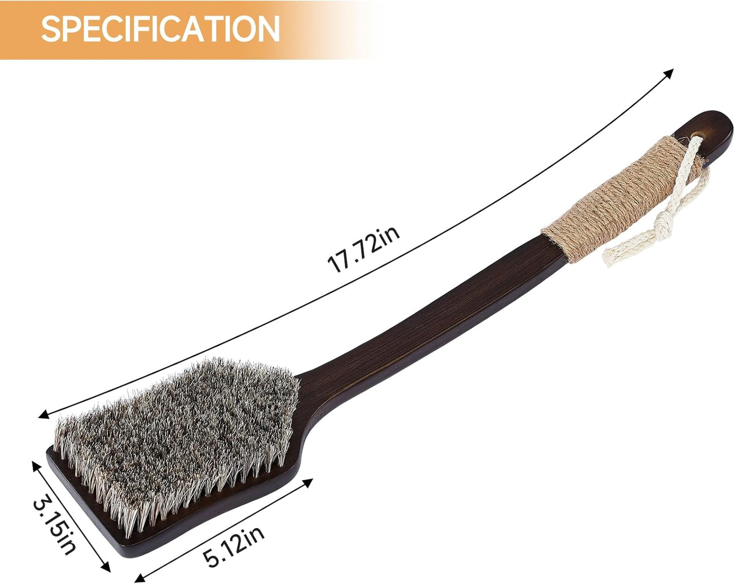 Back Scrubber Shower Brush,Dry Brushing Body Brush with 17.7 Inch Curved Long Handle, Natural Bristles for Lymphatic Drainage, Soft & Stiff Bristles Available (Natural Fiber, Medium)