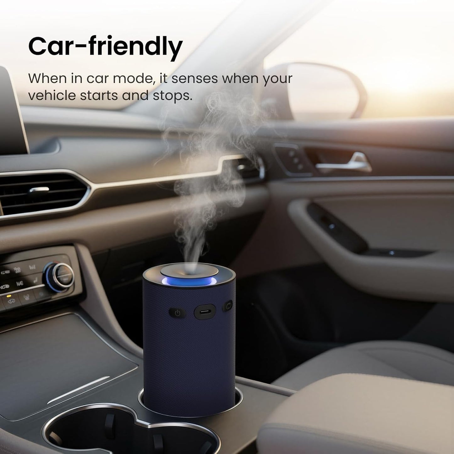Aromabot Waterless Essential Oil Diffuser, Smart Portable Nebulizing Waterless Diffuser for Car, Home, or Office – Dual Mist Modes, Comfort Fabric Wrapping Process, Rechargeable Battery, LED Light