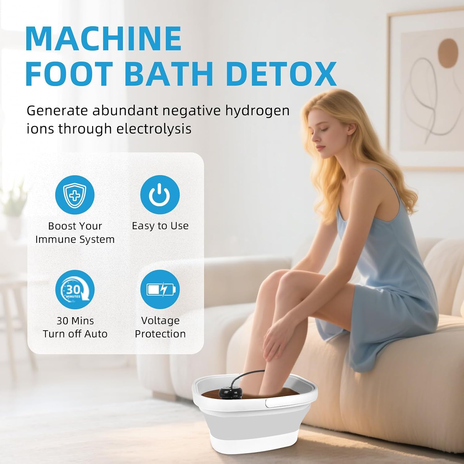 Ionic Foot Bath Detox Machine, Ionic Foot Spa to Remove Toxins with 2 Arrays, 80 Disposable Foot Bath Liners, Detoxification Sea Salt, Folding Bathtub, Gift for Women