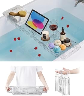 Bathtub Caddy Tray,Adjustable Bathtub Tray Table, Bath Organizer for Relaxing Spa-Features 2 Cup Holders, A Phone Stand with 5 Angle Adjustments,Non-Slip Silicone Pads,Won't Get Moldy,Easy to Clean.