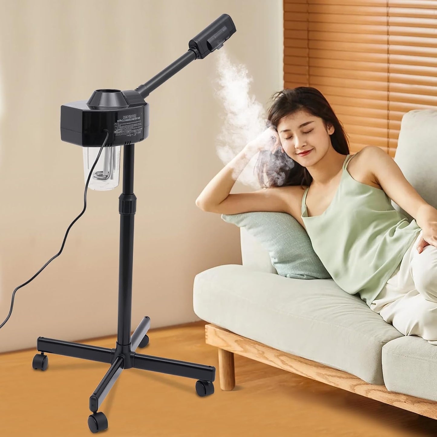 Professional Facial Steamer Ozone Single-Tube Beauty Sprayer w/Rotatable Nozzle Esthetician Steamer for Salon Beauty and Spa Shop Black